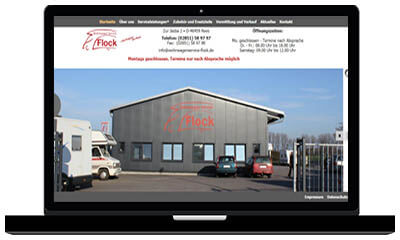 Screenshot von der Webssite von Wohnwagenservice Flock aus Rees